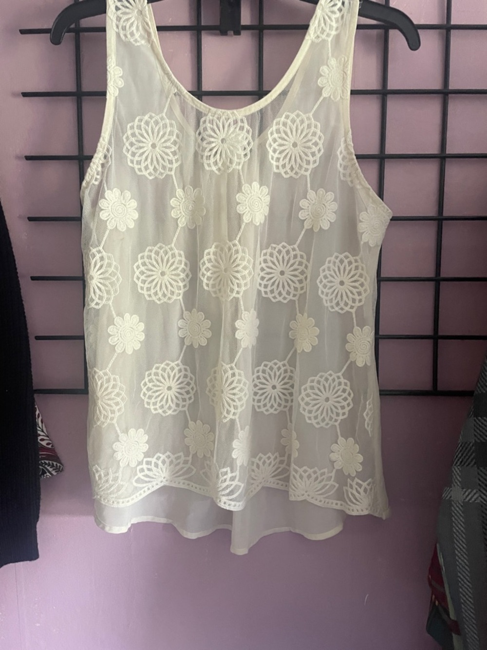 Deb Ivory Floral Sheer Embroidered Tank